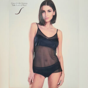 Completo intimo donna babydoll in tulle e raso + slip in pizzo Rossoporpora