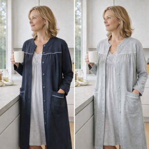 Vestaglia Donna Julie in Cotone lavorto a grana di riso con bottoni e raglan