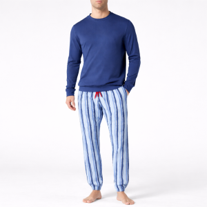 Pigiama uomo lungo Perofil a girocollo - Denim e Fantasia Righe