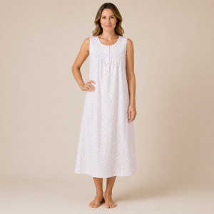 Camicia da notte donna a spalla larga Linclalor in tessuto di cotone batista