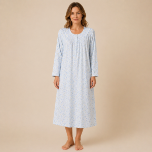 Camicia da notte donna manica lunga Linclalor in tessuto di cotone batista