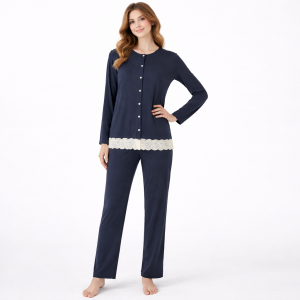 Pigiama donna aperto Julie in viscosa con pizzo