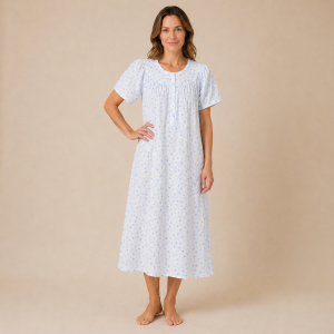 Camicia da notte donna manica corta Linclalor in tessuto di cotone batista