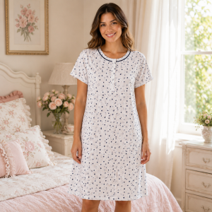Camicia da Notte Donna Prima Rosa in tessuto di Cotone Plumetis