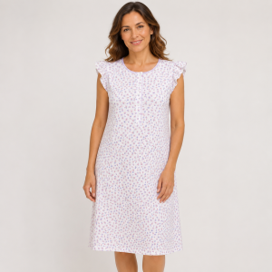 Camicia da notte a spalla larga Zero Pigiamore in puro cotone con maniche ad aletta