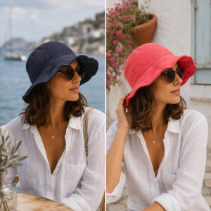 Cappello donna in puro lino BAO Hats con falda modellabile